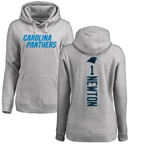 Carolina Panthers Ash Women Cam Newton Backer NFL Football #1 Pullover Hoodie Sweatshirts->nfl t-shirts->Sports Accessory